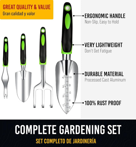 Juego de herramientas de jardín de alta resistencia de 10 piezas - Inoxidables, suministros de jardinería duraderos para mujer, hombre, mamá o papá - Herramientas de mano de jardinería ergonómicas - Regalos de jardinería para mamá y papá