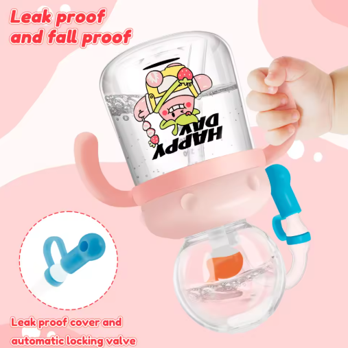 Biberón de agua con fuente de buceo con dibujos animados de ballenas para niños - Vaso antiderrame Tritan (varios tamaños y colores)