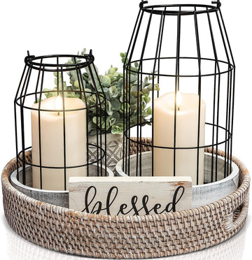 Farol rústico de granja - Elegantes faroles decorativos para tu sala de estar, chimenea o mesa de comedor - Belleza moderna y sofisticada para todo tu hogar